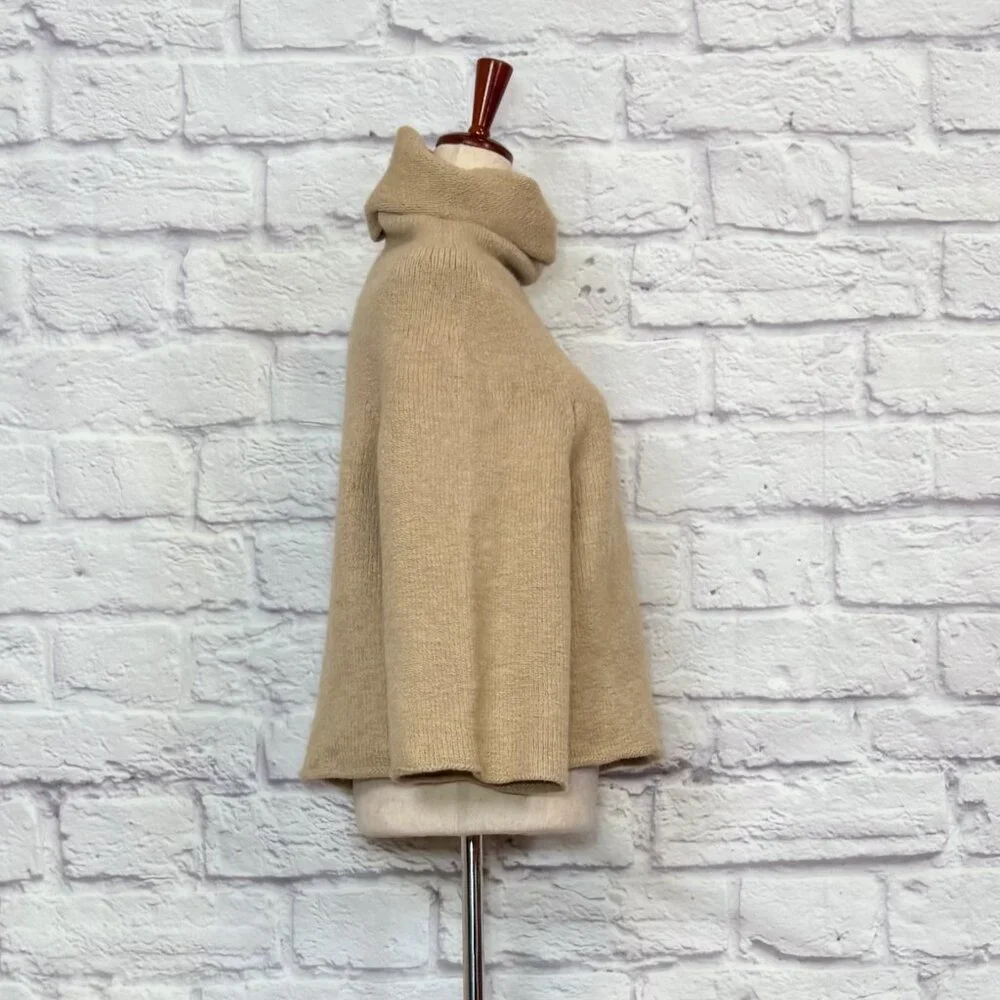 Theory Merino Wool Camel Hair Blend Tan Turtleneck Drop Shoulder Sweater - Picture 3 of 9